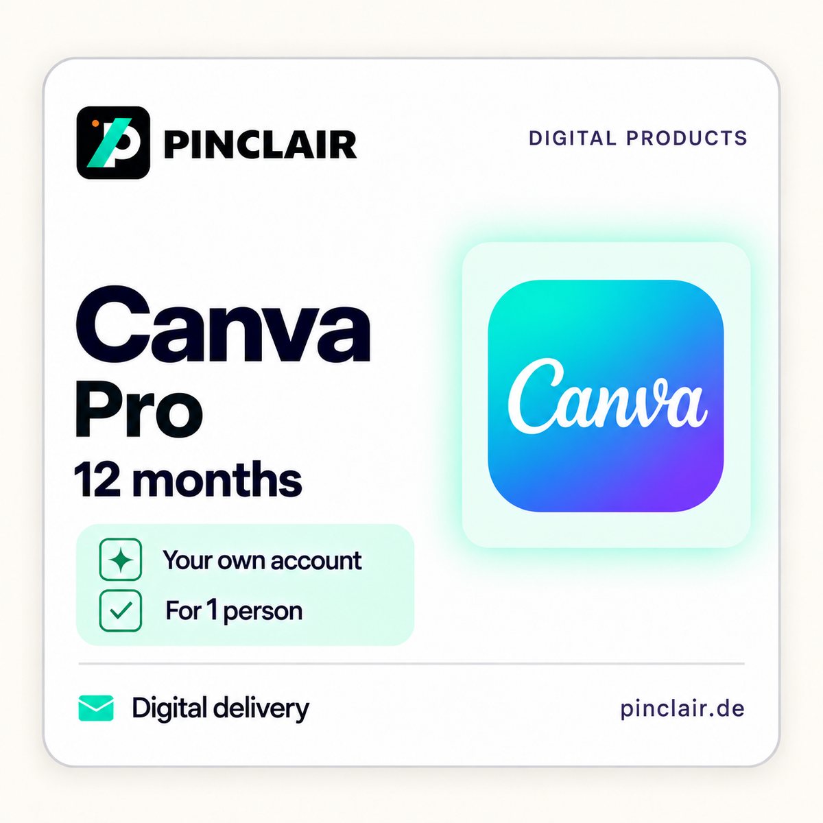 Canva Pro: twelve months on your own account for one person – Pinclair