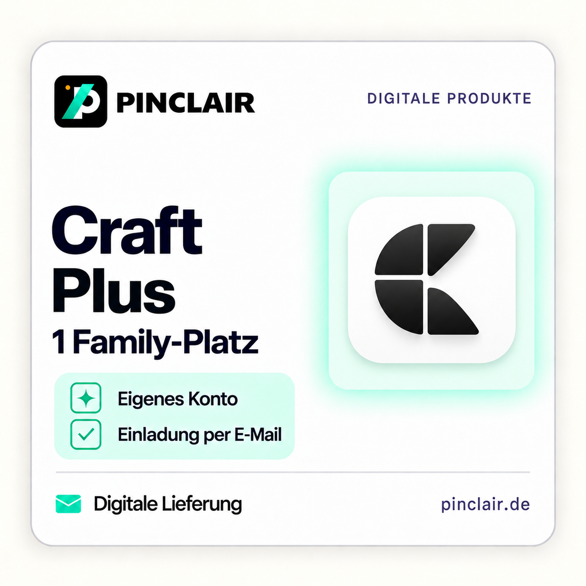Craft Plus: ein Family-Platz auf eigenem Konto mit Einladung per E-Mail – Pinclair