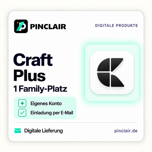 Craft Plus: ein Family-Platz auf eigenem Konto mit Einladung per E-Mail – Pinclair