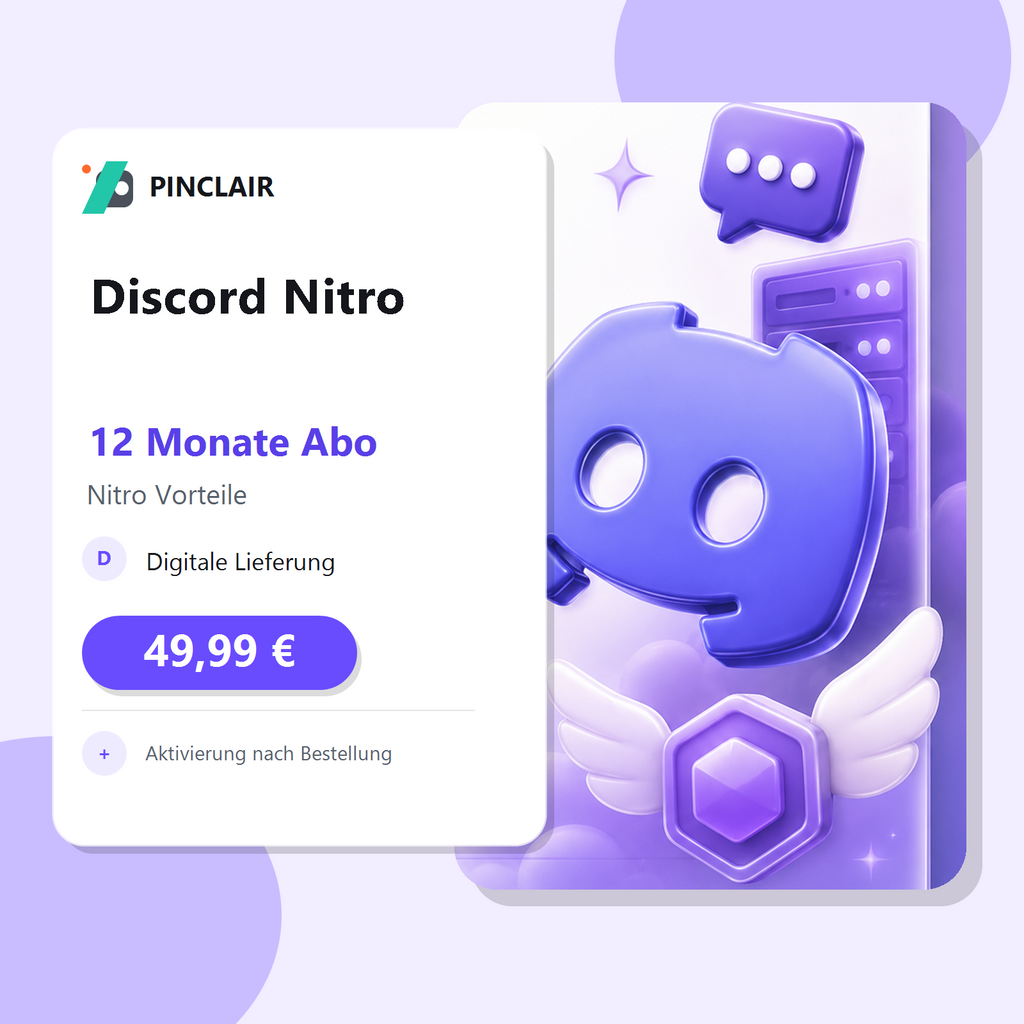Discord Nitro 12 Monate Abo Produktkarte bei Pinclair, 49.99 EUR
