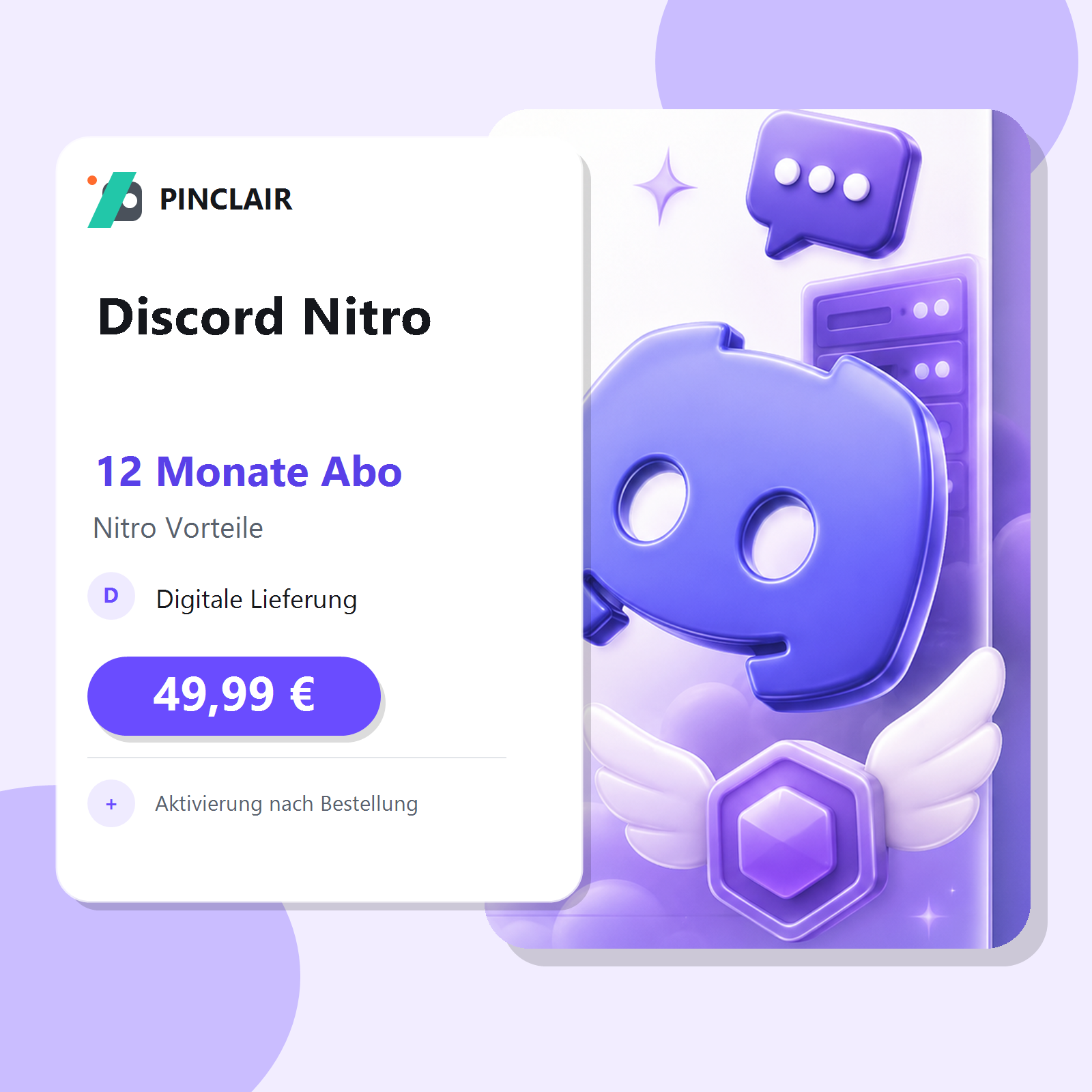 Discord Nitro 12 Monate Abo Produktkarte bei Pinclair, 49.99 EUR