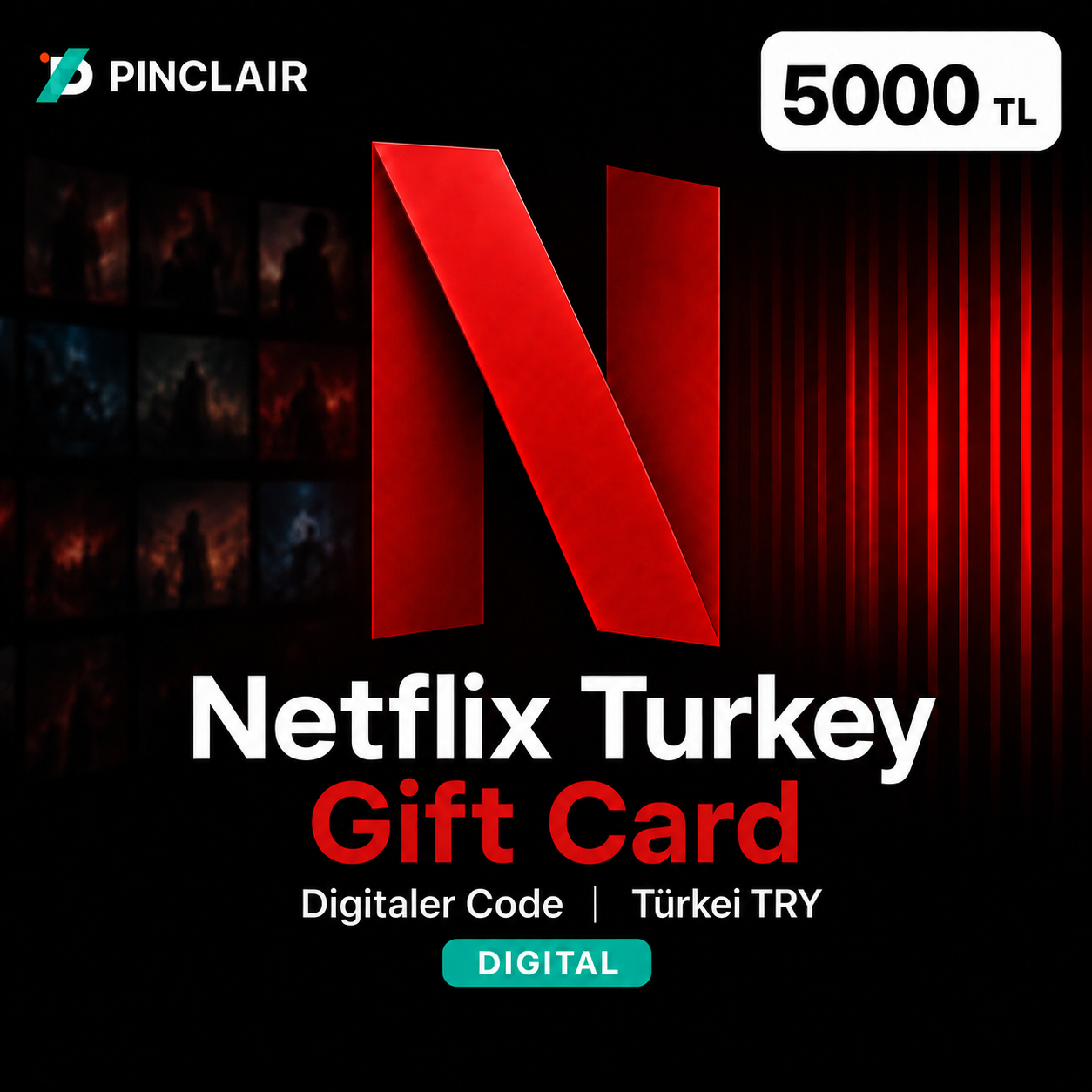 Netflix Türkei Geschenkkarte - 5000 TRY digitaler Code - Pinclair