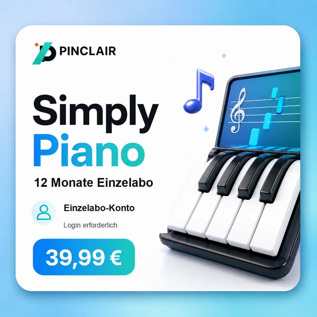 Pinclair Produktbild Simply Piano 12 Monate Einzelabo-Konto