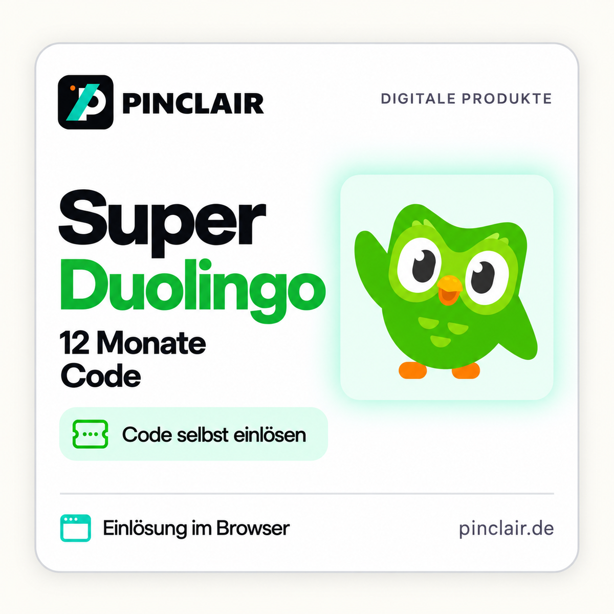 Super Duolingo: 12 Monate Code zur Selbsteinlösung im Browser – Pinclair