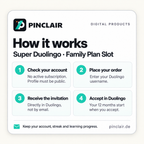How it works: check your public Duolingo account has no active subscription, enter your username when ordering, receive and accept the invitation in Duolingo. Offer based on twelve months; if the family plan started before purchase, the price is refunded proportionately for the missing days. – Pinclair