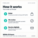 How it works: order with PayPal, order review after successful payment confirmation and digital delivery within 24 hours, every day including weekends. – Pinclair